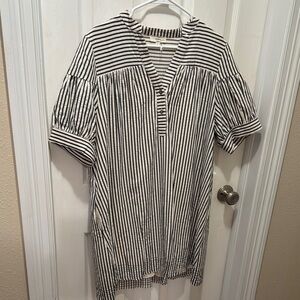 Entro Black and White Casual Dress with Stripes